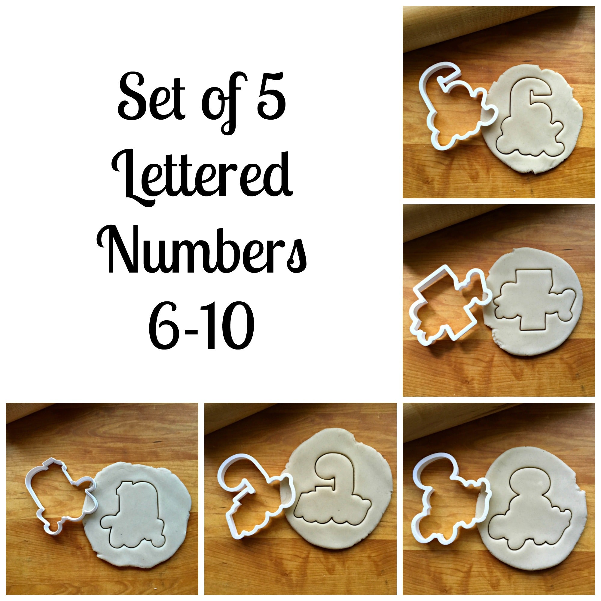 Set of 5 Lettered Number Cutters 6-10/Dishwasher Safe