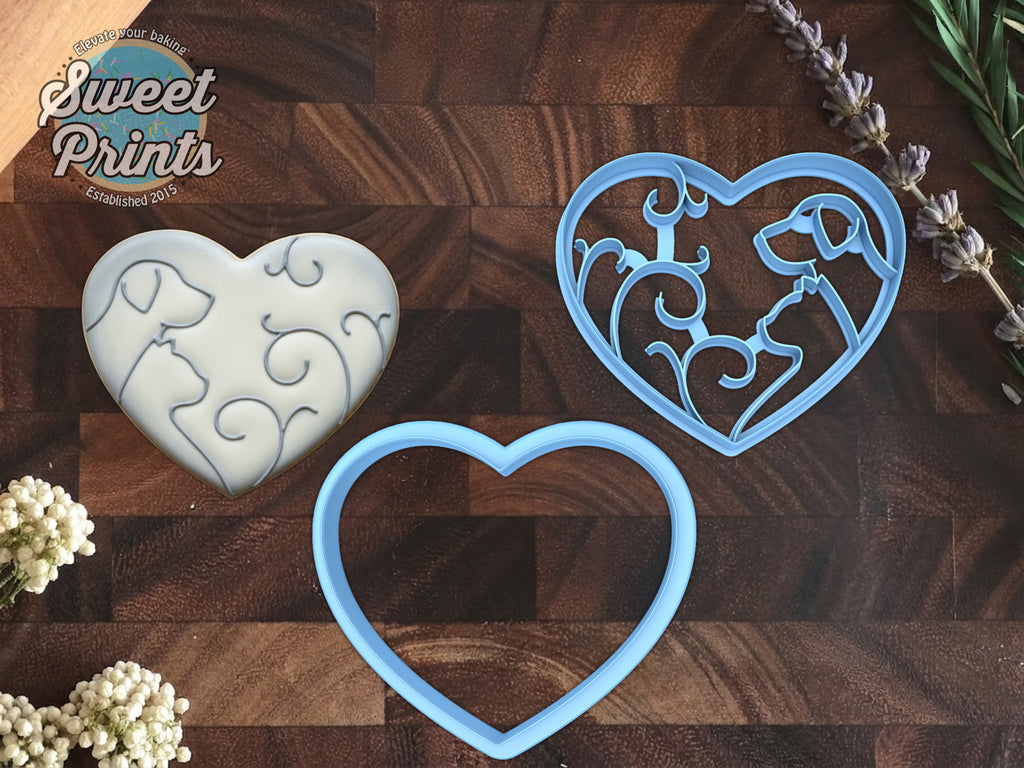 Set of 2 Dog and Cat Heart Cookie Cutters/Dishwasher Safe