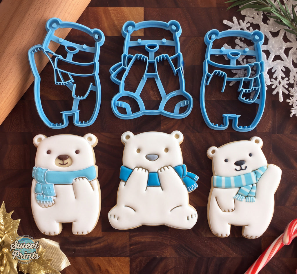 Set of 3 Cute Bear with Scarf Cookie Cutters/Dishwasher Safe