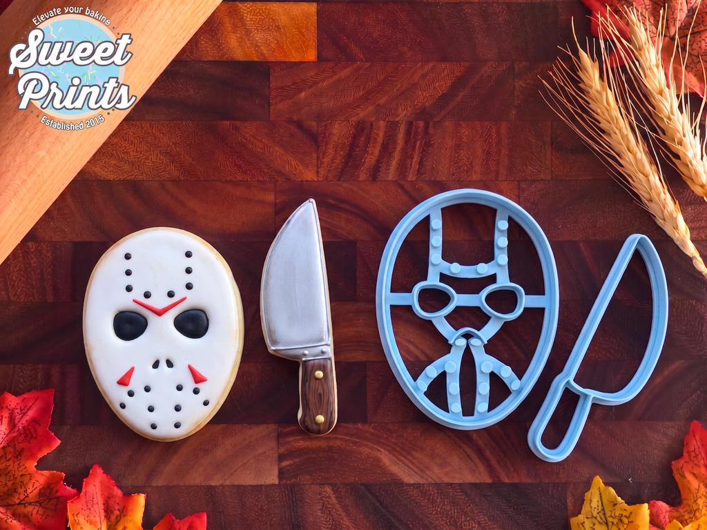 Set of 2 Hockey Mask and Knife Cookie Cutters/Dishwasher Safe