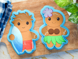 Gingerbread Surfer and Tropical Gingerbread Girl Cookie Cutter/Dishwasher Safe/Christmas in July
