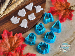 Set of 6 Polymer Clay Ghost Cutters/Clay Earring Shapes/Dishwasher Safe/Multi-Size