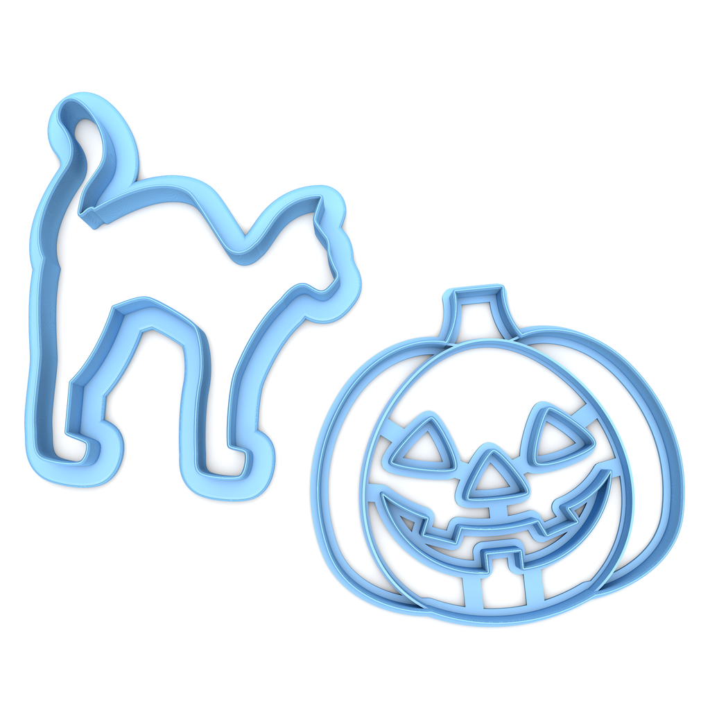 Set of 2 Spooky Cat and Jack-O-Lantern Cookie Cutters/Creates a Cut-Through/Dishwasher Safe