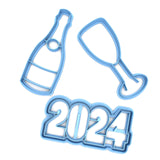 Fun 2024 with Champagne Glass and Bottle Cookie Cutter Set/Dishwasher Safe