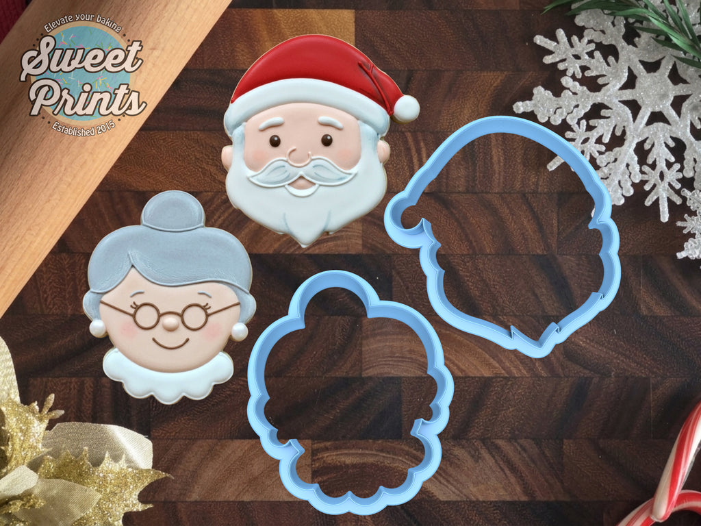 Set of 2 Santa and Mrs. Claus Cookie Cutters, Dishwasher Safe