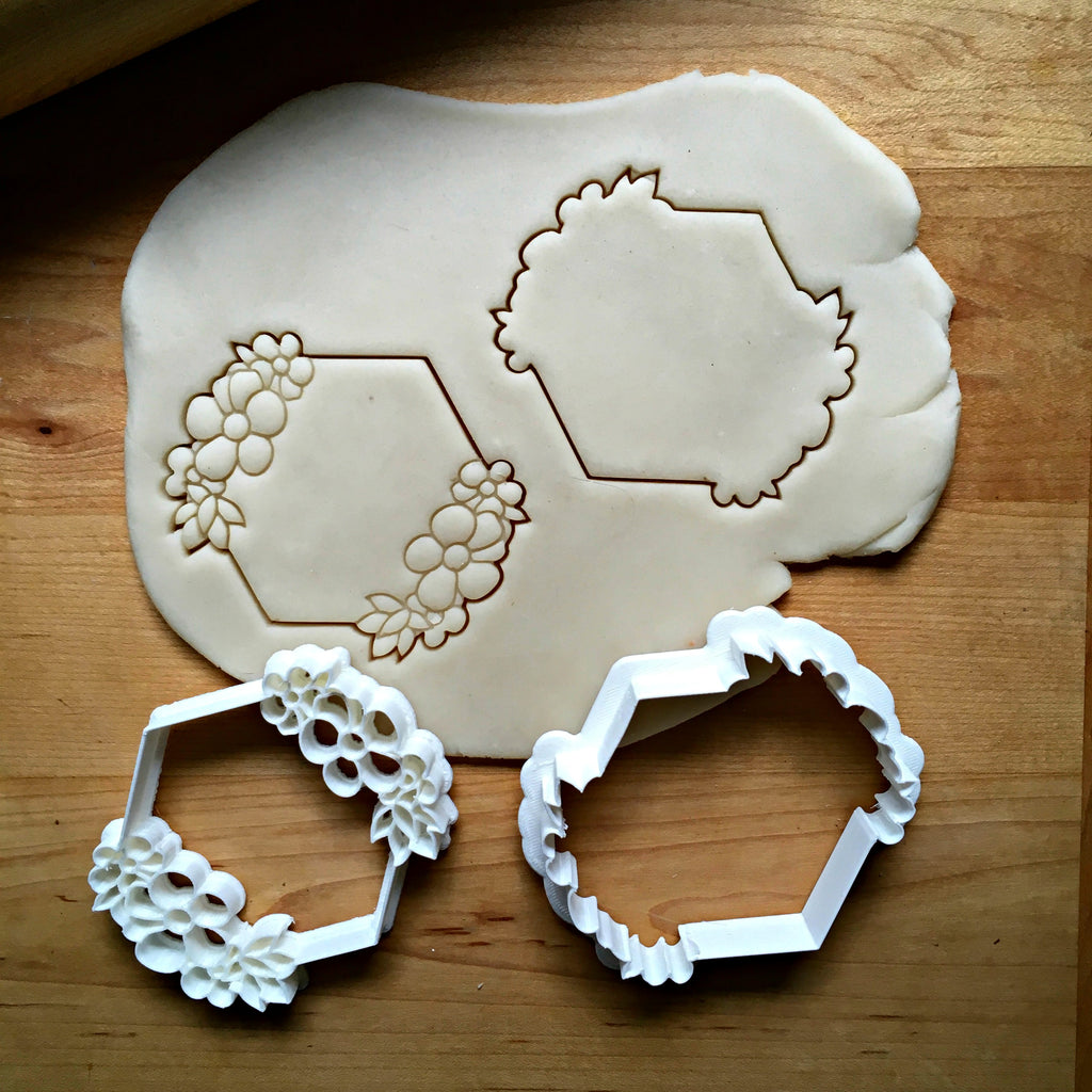 Set of 2 Double Floral Hexagon Cookie Cutters/Dishwasher Safe