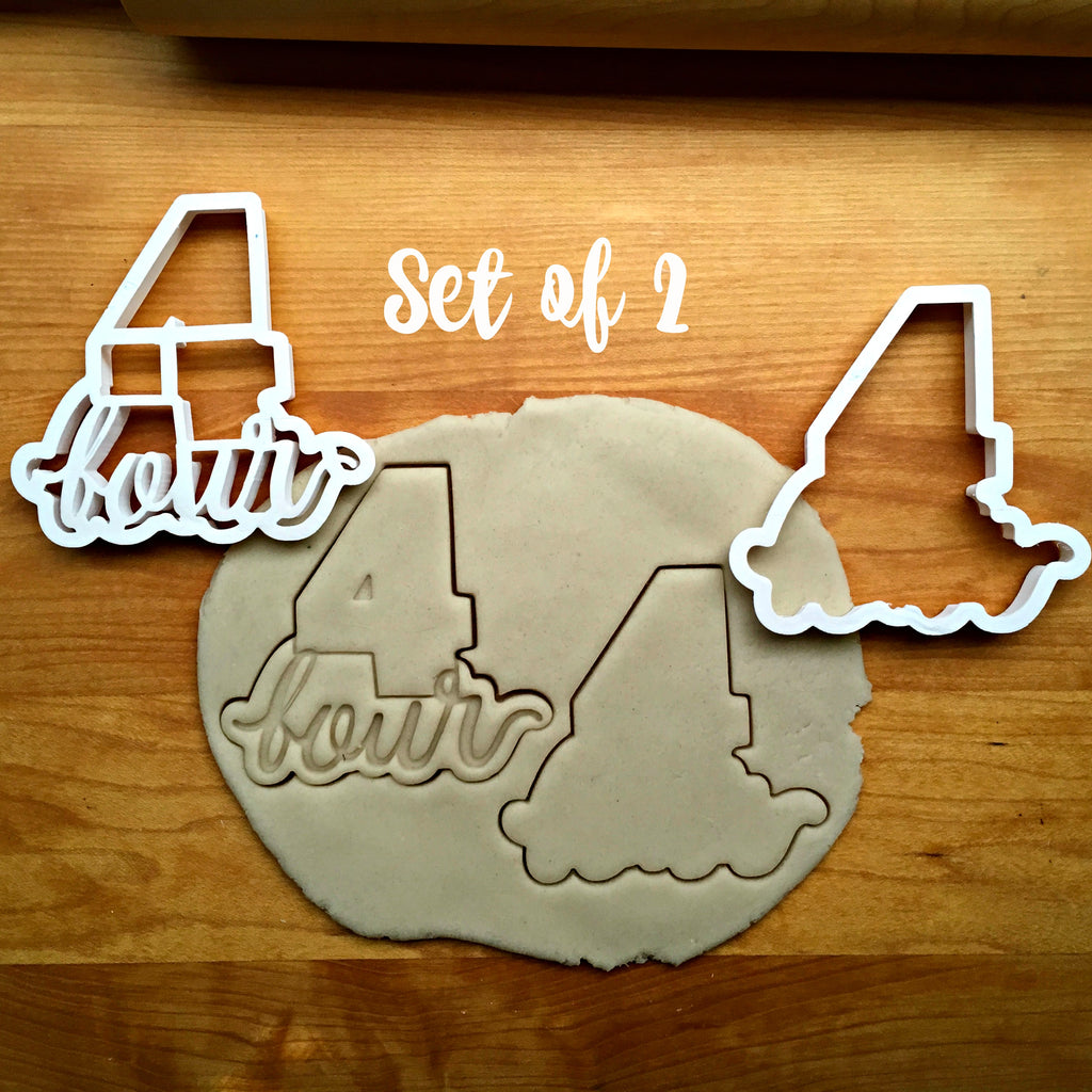 Set of 2 Lettered Number 4 Cookie Cutters/Dishwasher Safe