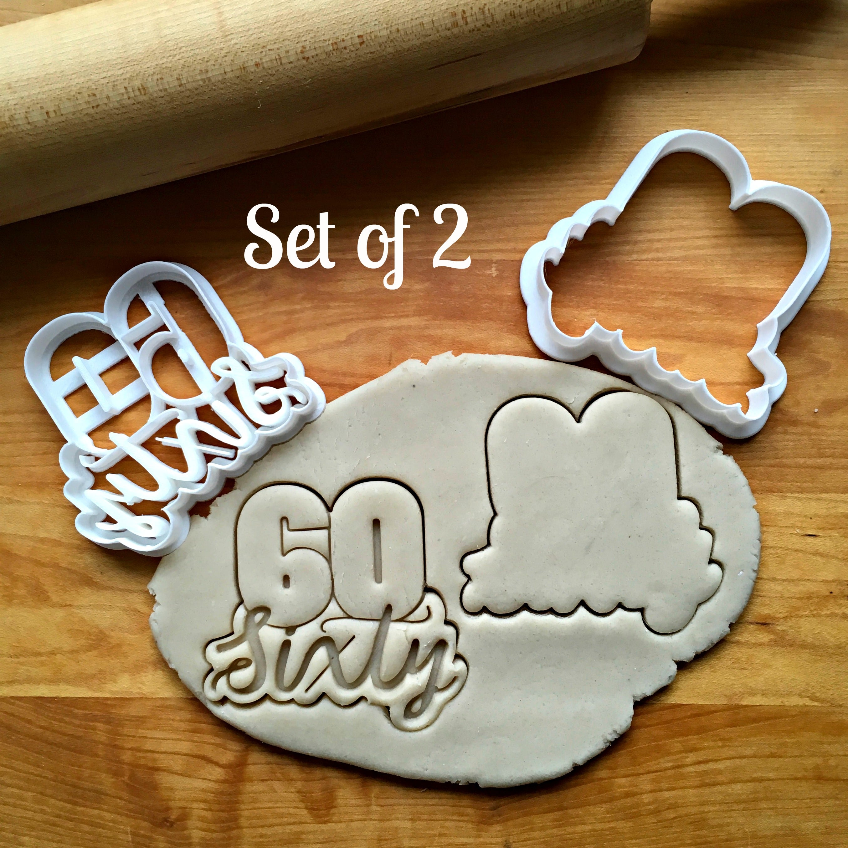 Set of 2 Lettered Number 60 Cookie Cutters/Dishwasher Safe