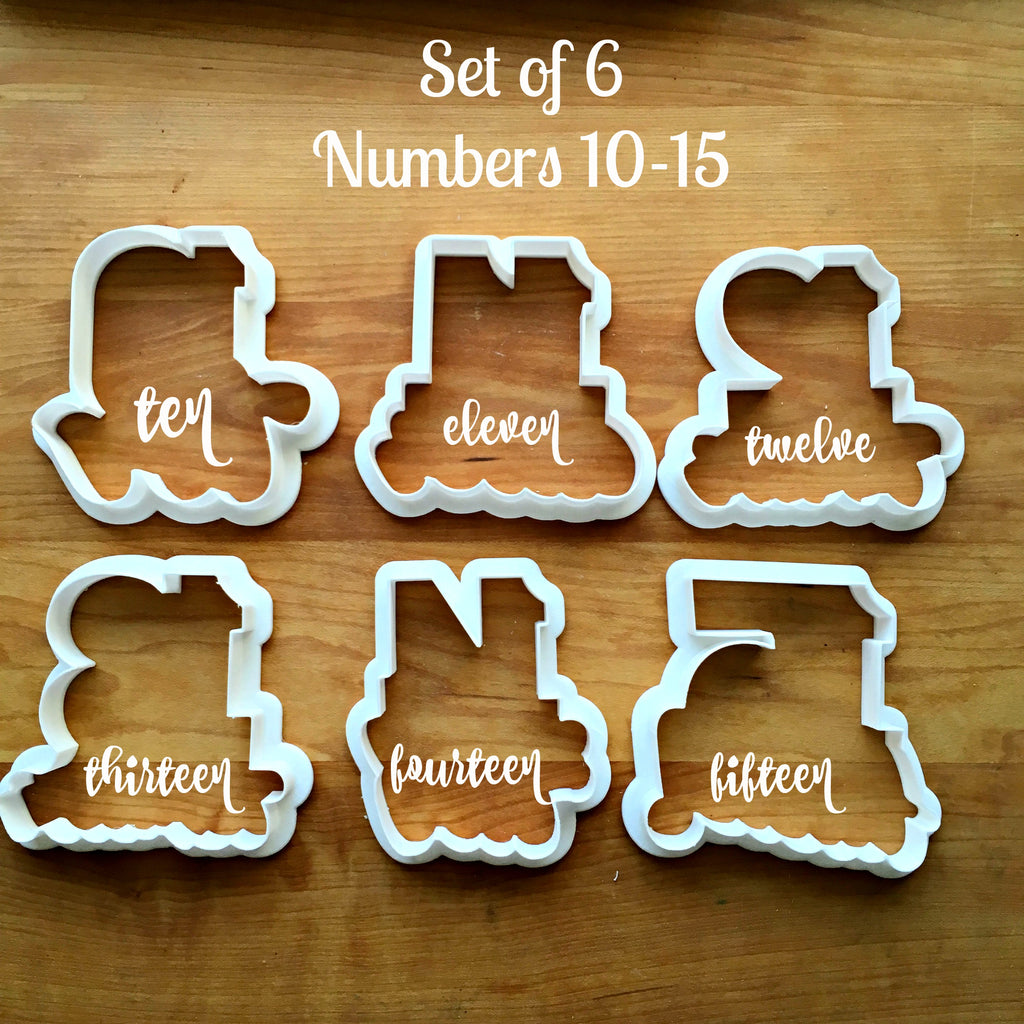 Set of 6 Lettered Number Cutters 10-15/Dishwasher Safe