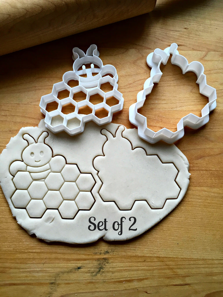 Set of 2 Bee with Honeycomb Sign or Plaque Cookie Cutters/Dishwasher Safe