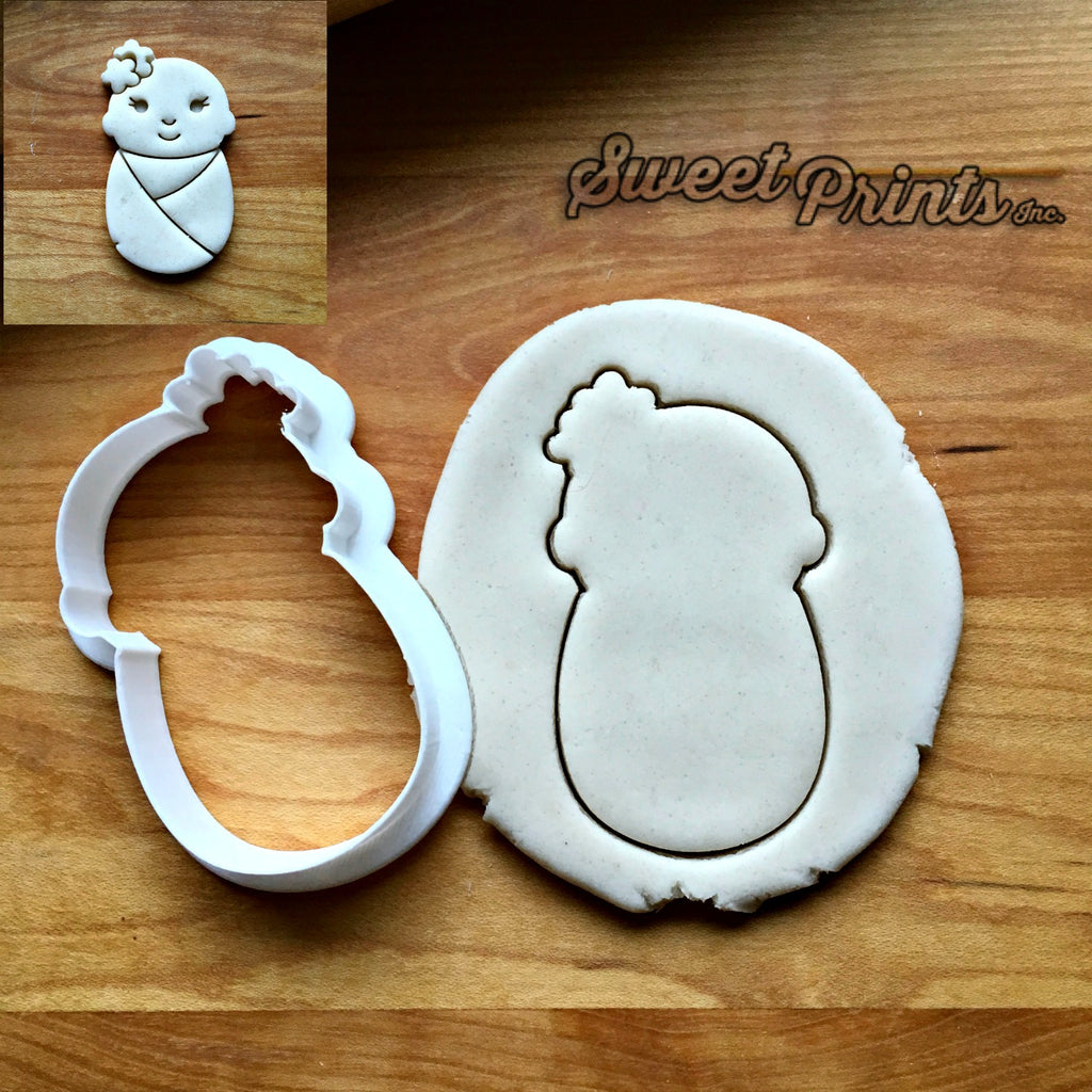 Swaddled Baby Girl with Flowers Cookie Cutter/Dishwasher Safe
