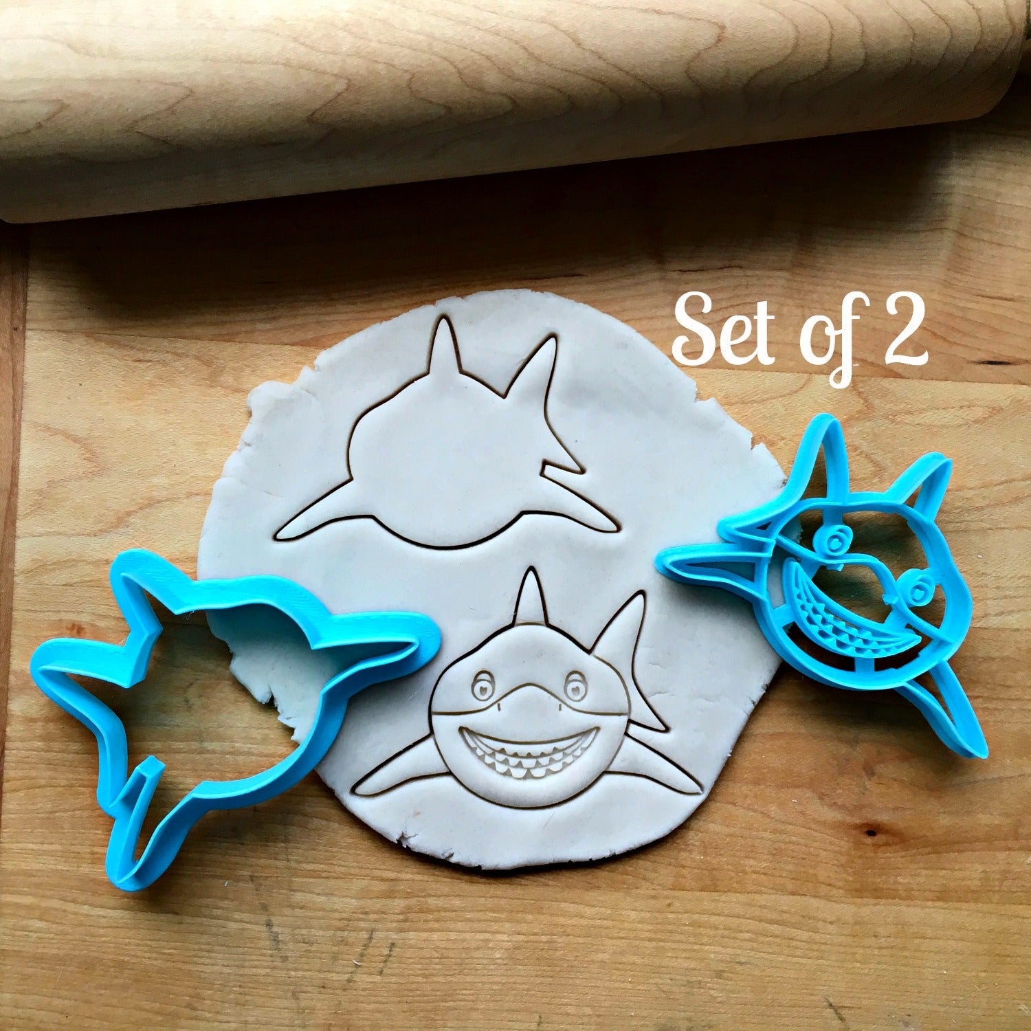 Set of 2 Smiling Shark Face Cookie Cutters/Dishwasher Safe