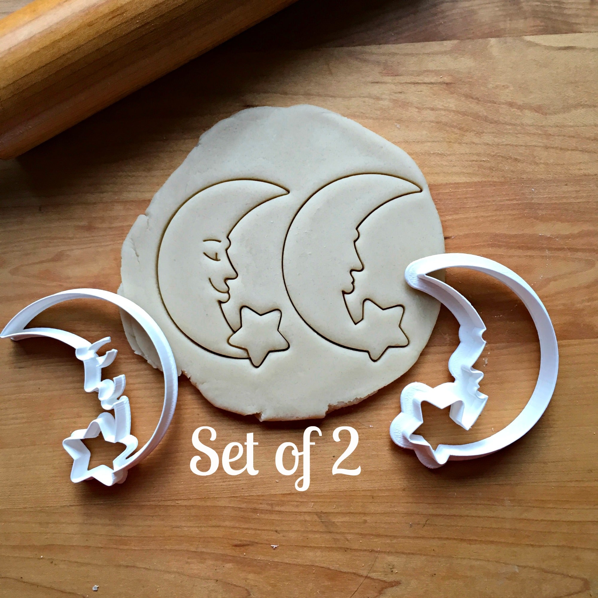 Set of 2 Crescent Moon and Star Cookie Cutters/Dishwasher Safe