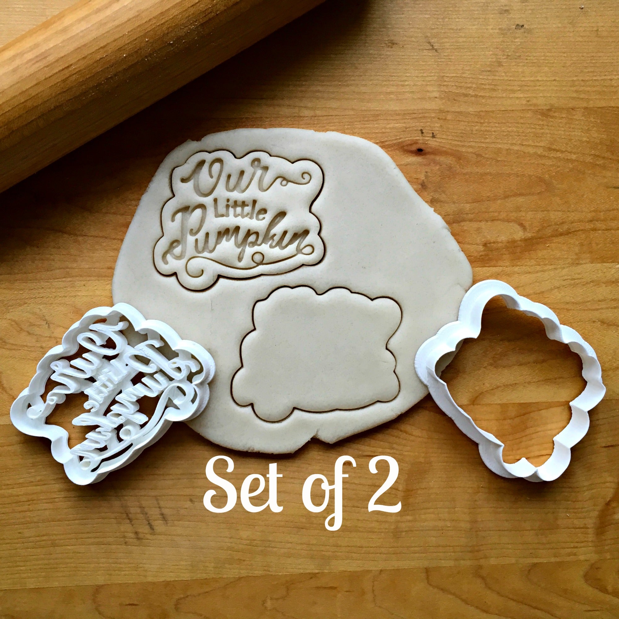 Set of 2 Our Little Pumpkin Script Cookie Cutters/Dishwasher Safe