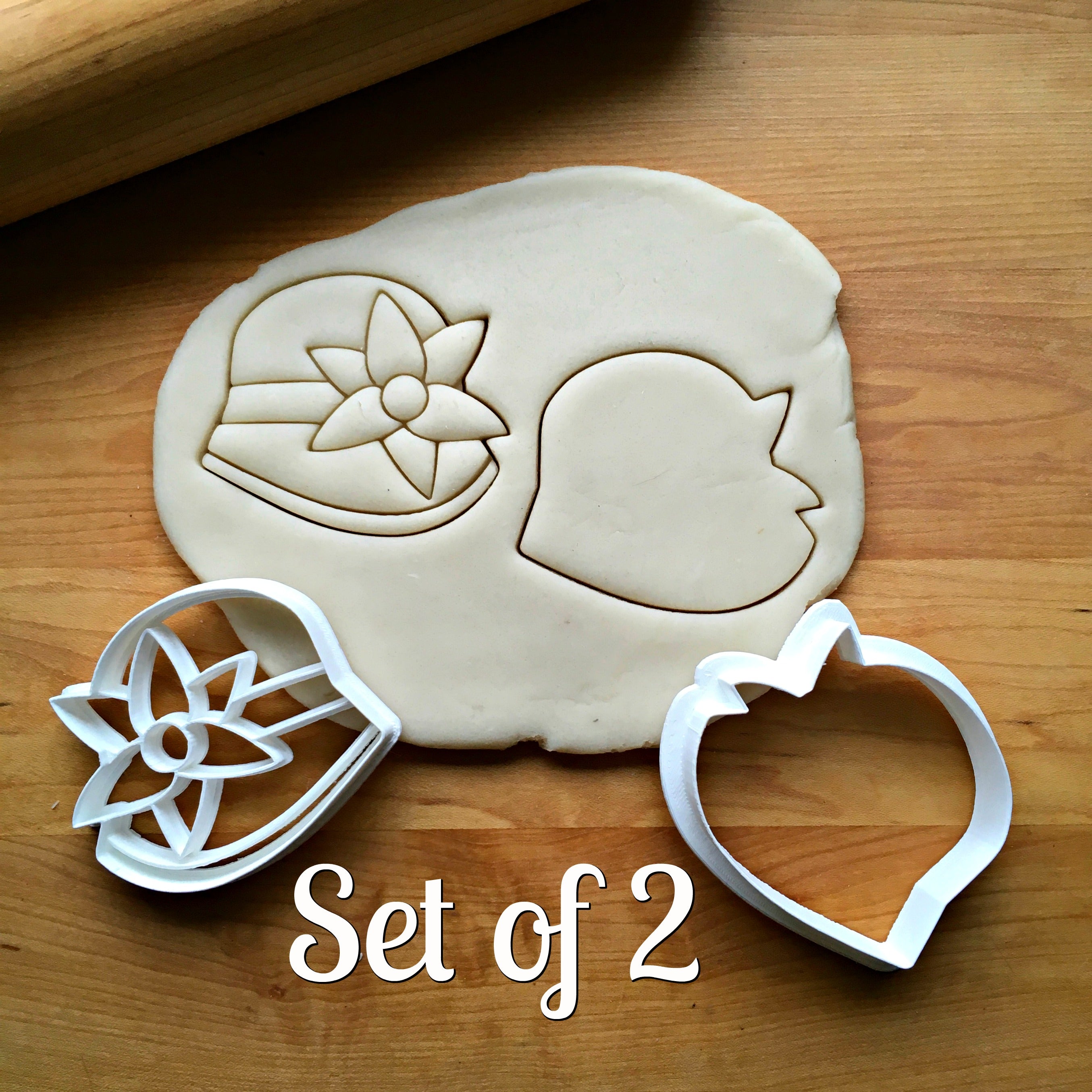 Set of 2 Cloche Hat with Flower Cookie Cutters/Dishwasher Safe