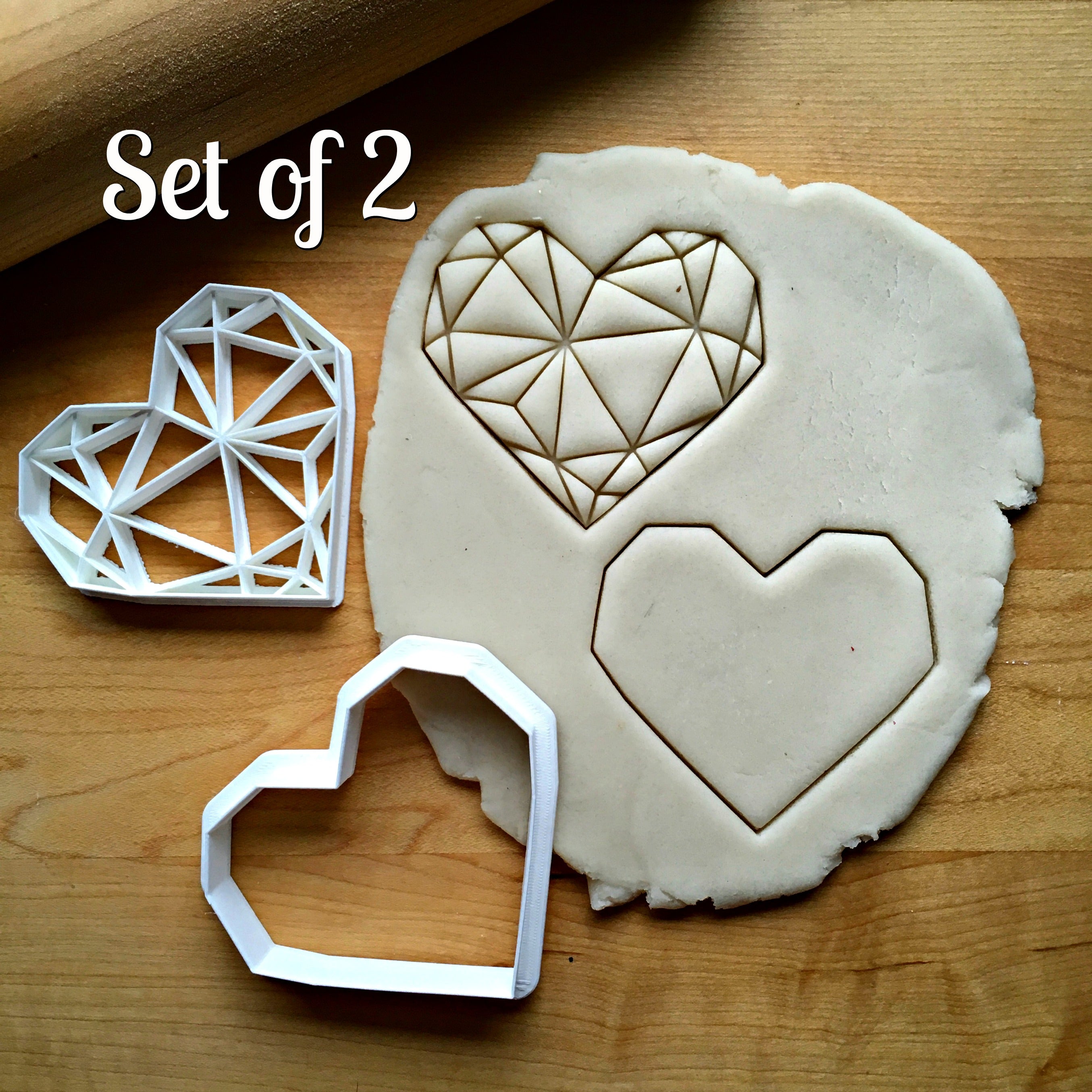 Set of 2 Geometric Heart Cookie Cutters/Dishwasher Safe