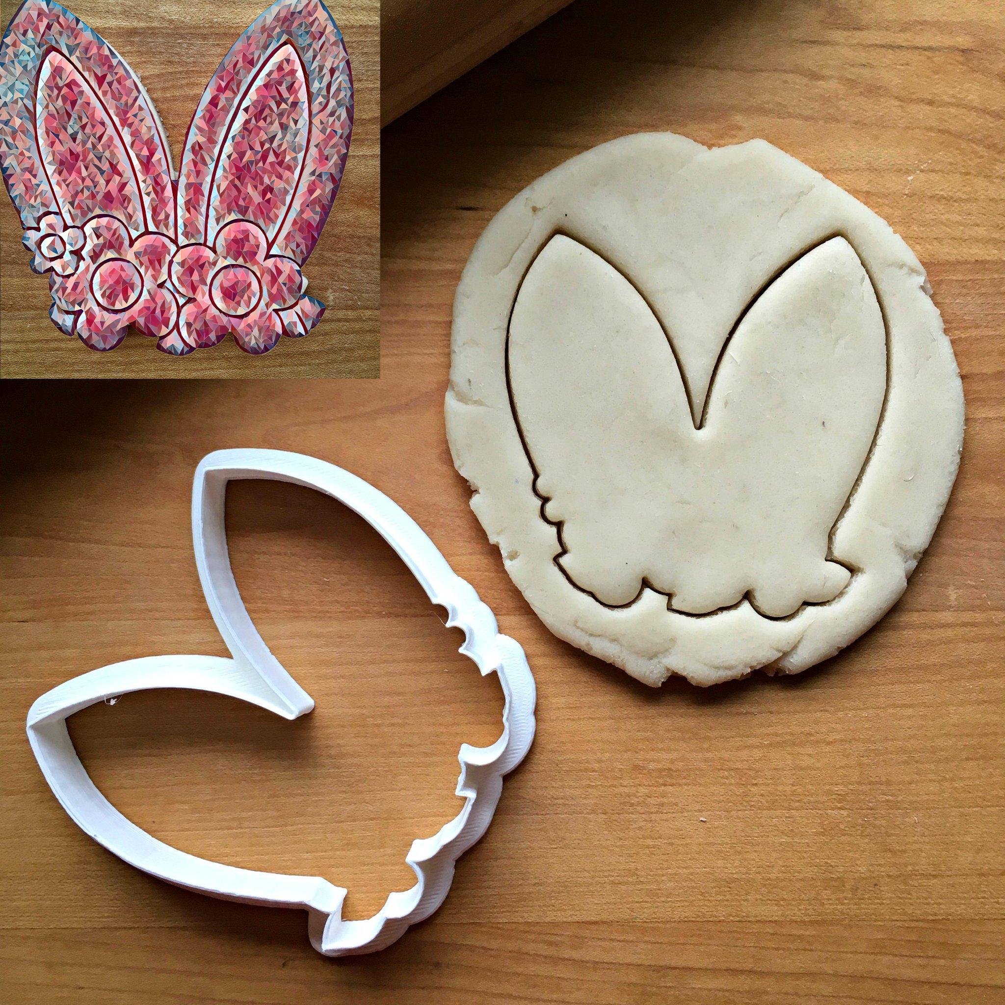 Bunny Ears with Flowers Cookie Cutter/Dishwasher Safe