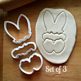 Set of 3 Bunny Ears with Flowers, Plaque, and Feet Cookie Cutters/Dishwasher Safe