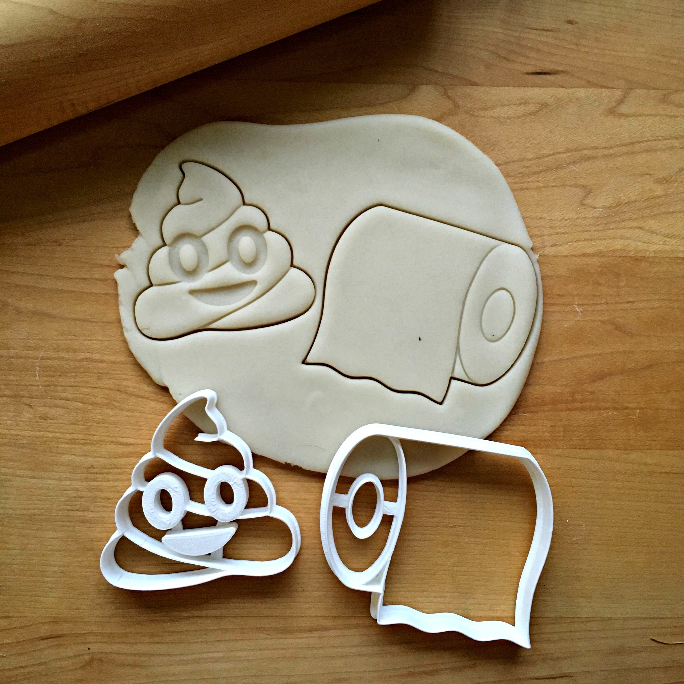 Set of 2 Poop Emoji and Toilet Paper Roll Cookie Cutters/Dishwasher Safe