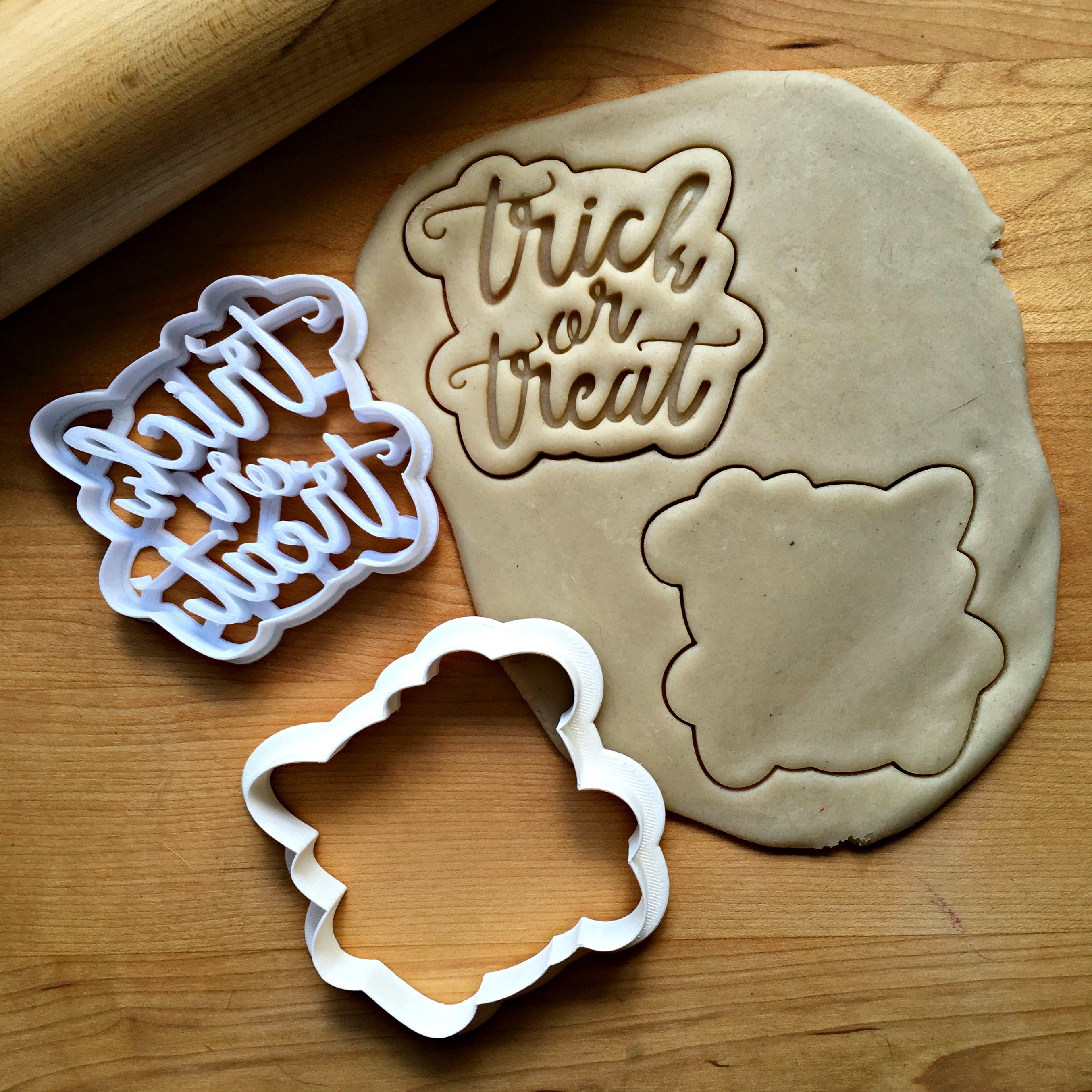 Set of 2 Trick or Treat Script Cookie Cutters/Dishwasher Safe