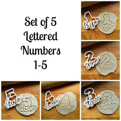 Set of 5 Lettered Number Cutters 1-5/Dishwasher Safe