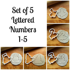 Set of 5 Lettered Number Cutters 1-5/Dishwasher Safe