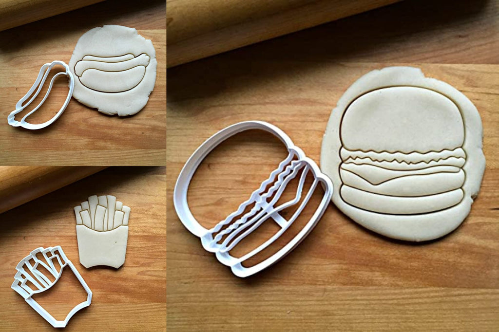 Hamburger, Hotdog, French Fries Set of 3 Cookie Cutter/Dishwasher Safe