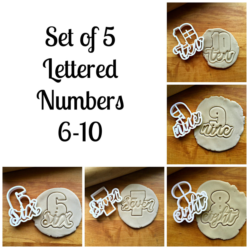 Set of 5 Lettered Number Cutters 6-10/Dishwasher Safe