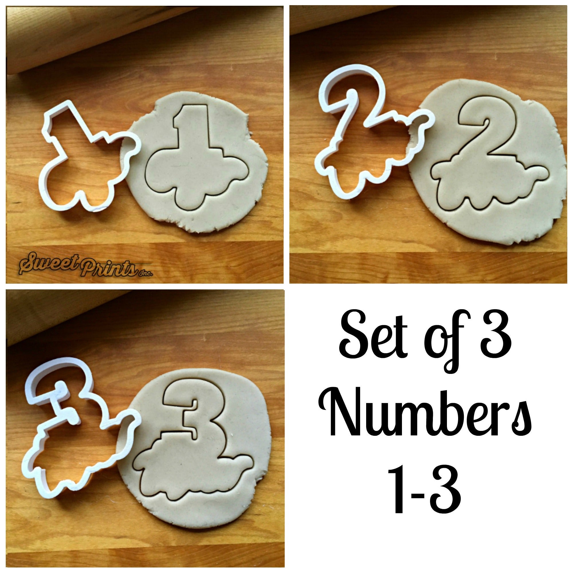 Set of 3 Lettered Number 1-3 Cookie Cutters/Dishwasher Safe